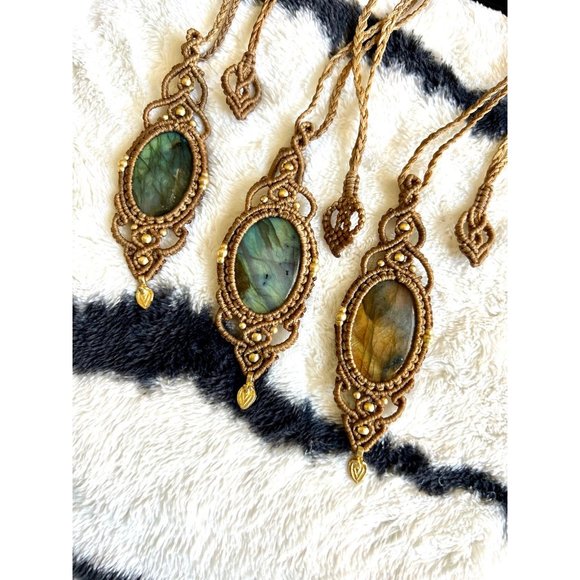 CHOOSE FROM 3! Super FLash Labradorite Hemp Necklace - Picture 4 of 10